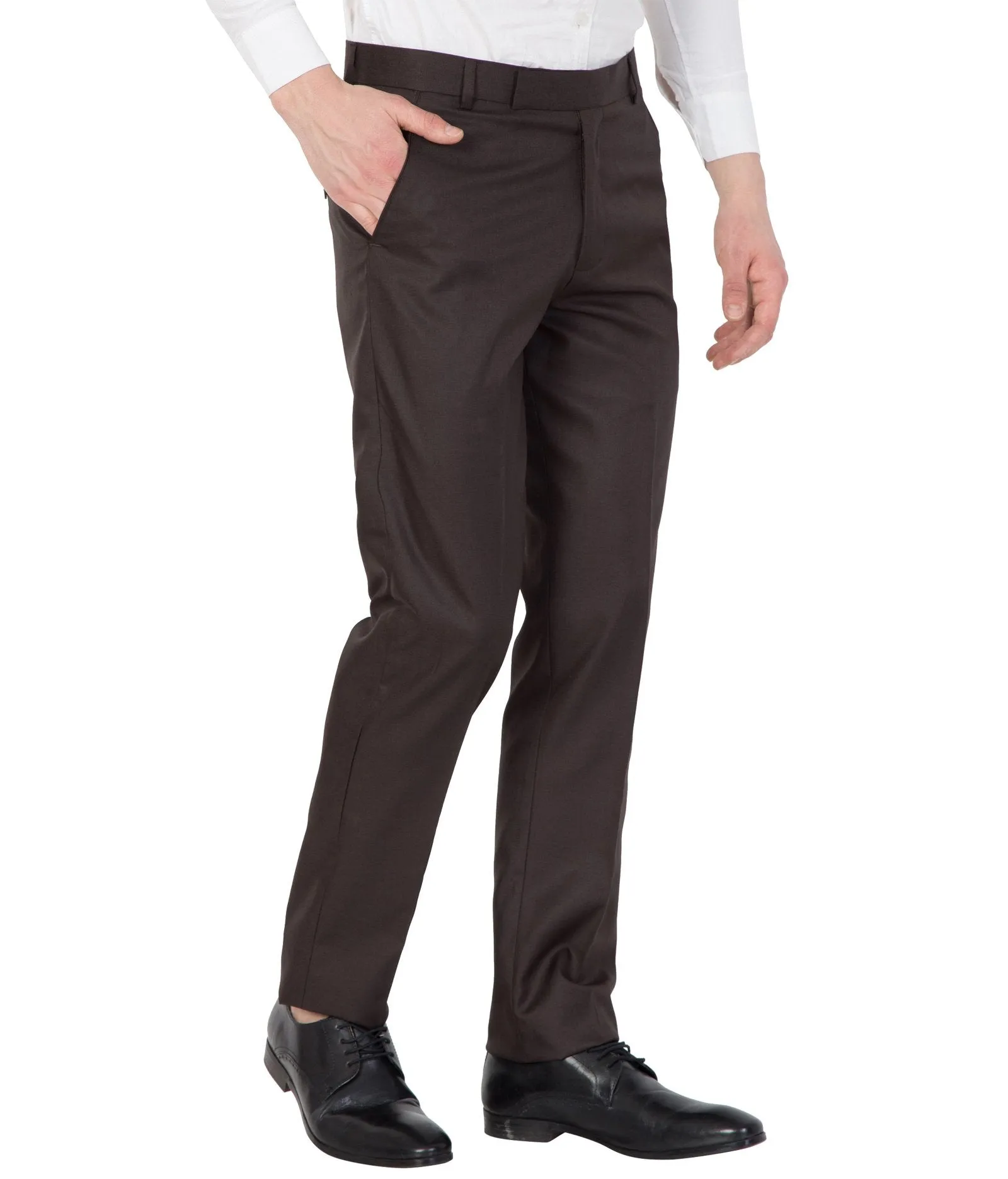 American-Elm Men Brown Cotton Solid Formal Trouser
