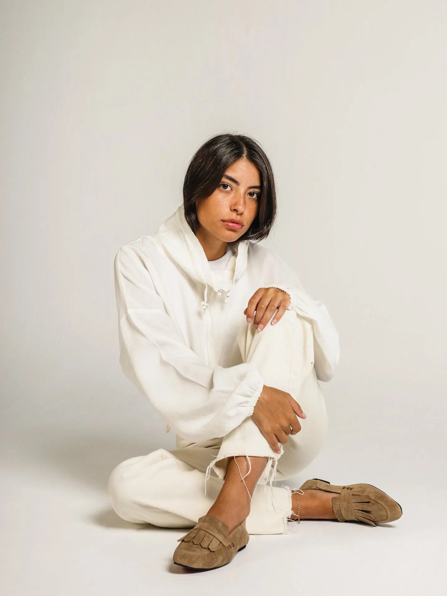 Beige Fringed Square Toe Loafers