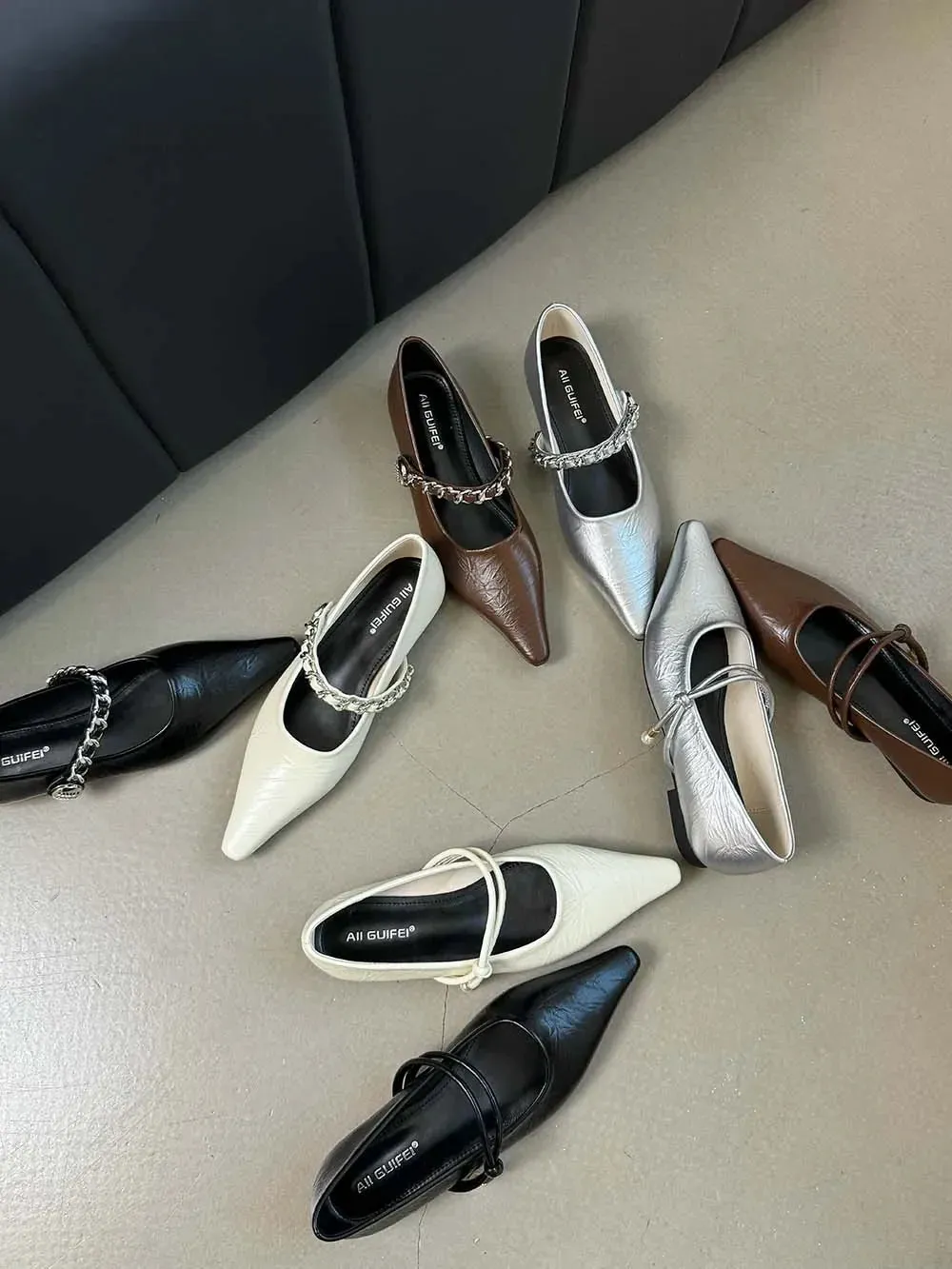 binfenxie  -  Pointed Toe Women Loafers 2024 New Arrivals Casual Mules Metal Chain Low Flat Heeled Black Silver Brown White Loafers Size 35-40