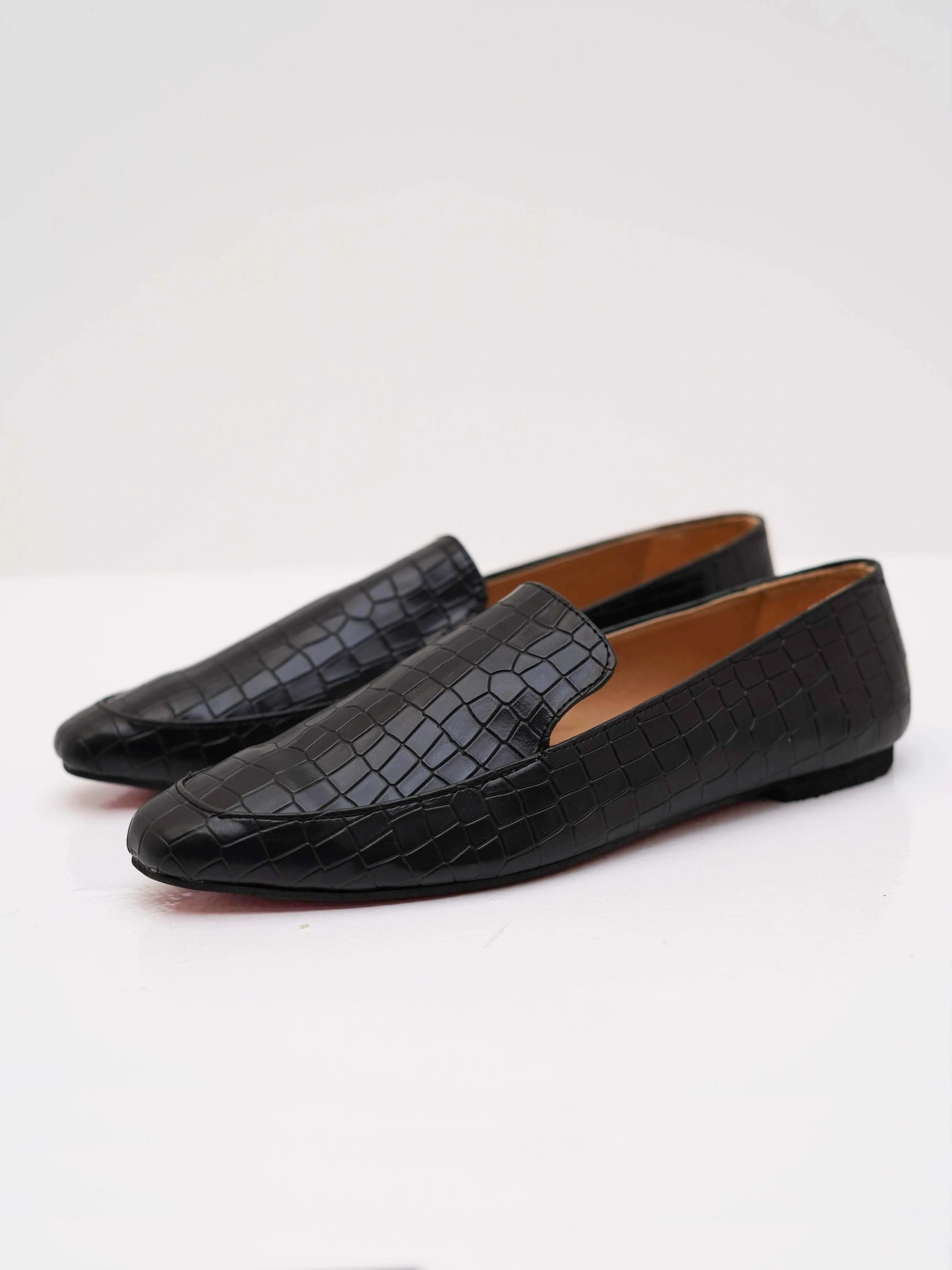 Black Croco Power Square Toe Loafers