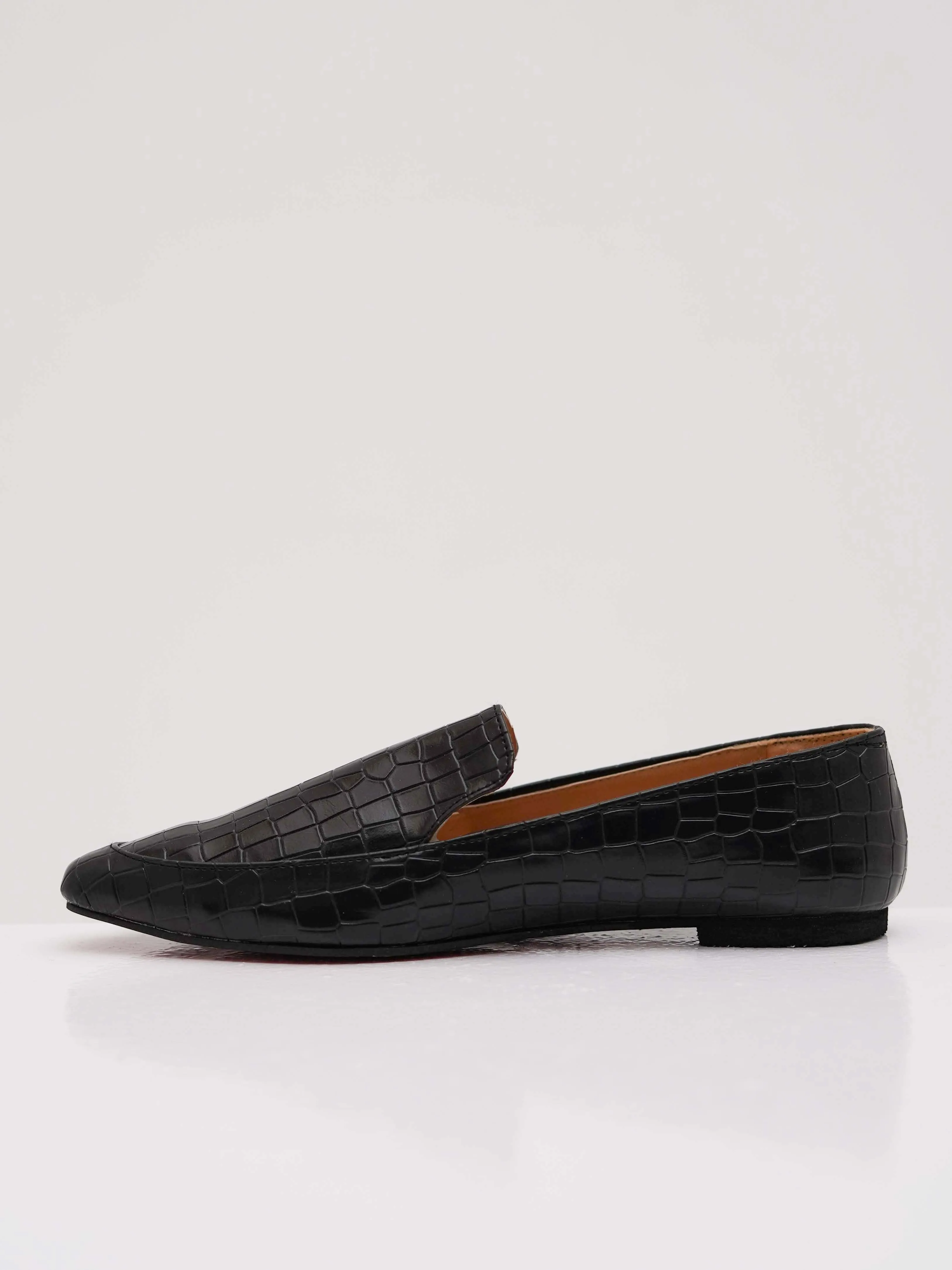 Black Croco Power Square Toe Loafers