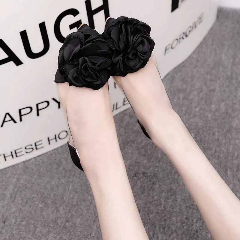 Flat Women Shoes Loafers Transparent Flower Leisure Ballerina Pointed Toe Slip on Shallow Casual Footwear