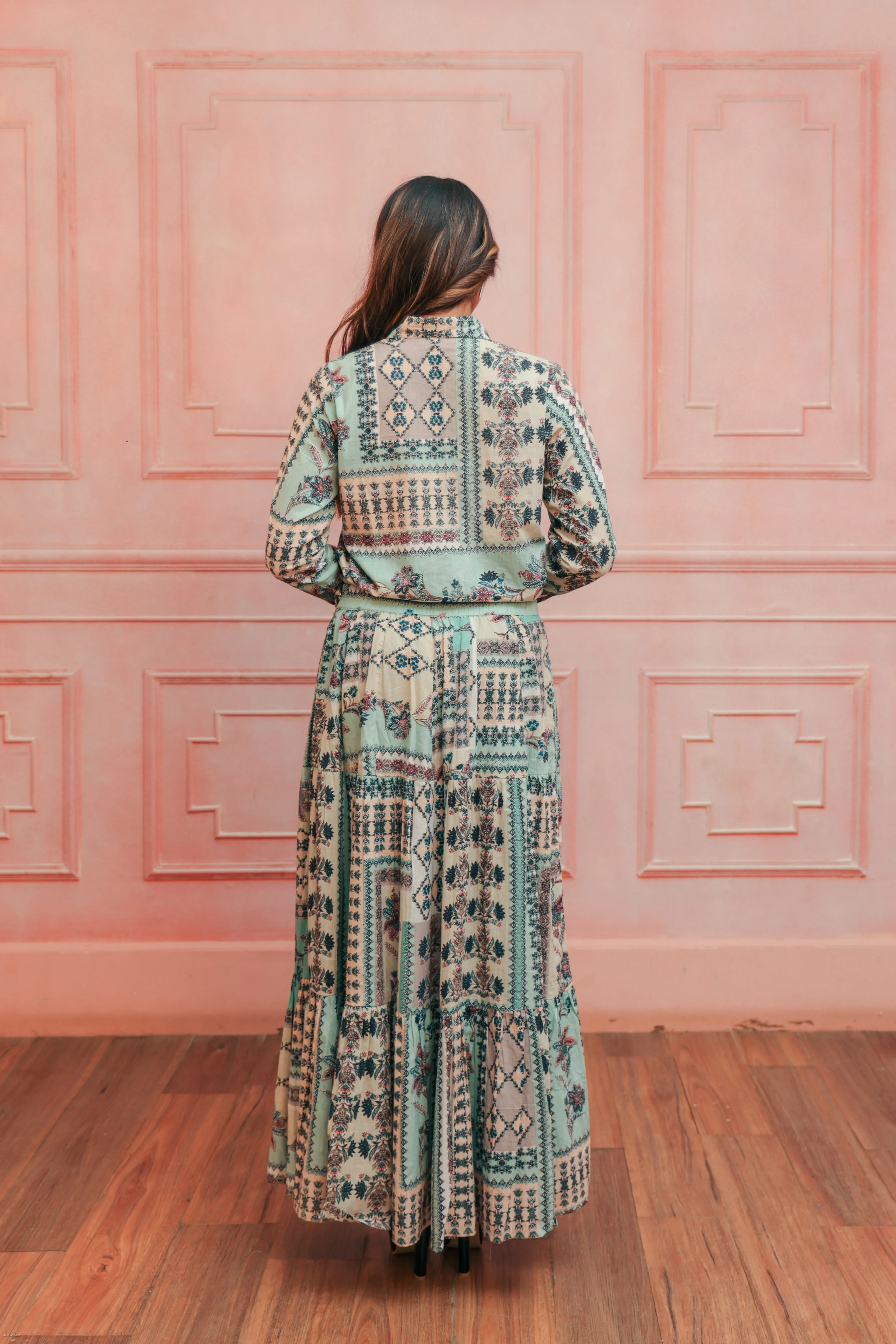 Grey Cotton printed Shirt & Skirt