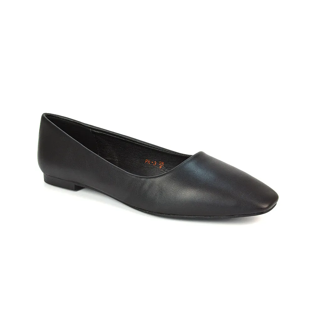 Maci Square Toe Slip on Flat Heel Ballerina Pumps in Silver Metallic