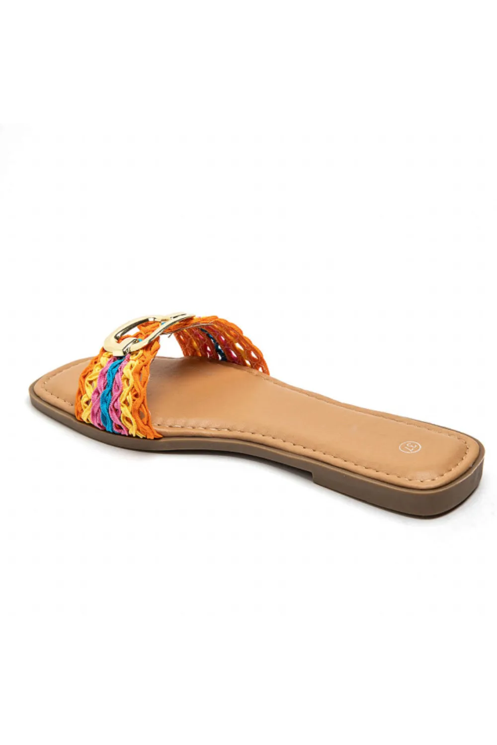 MULTI COLOUR NETTED BUCKLE DETAIL FLAT SANDALS