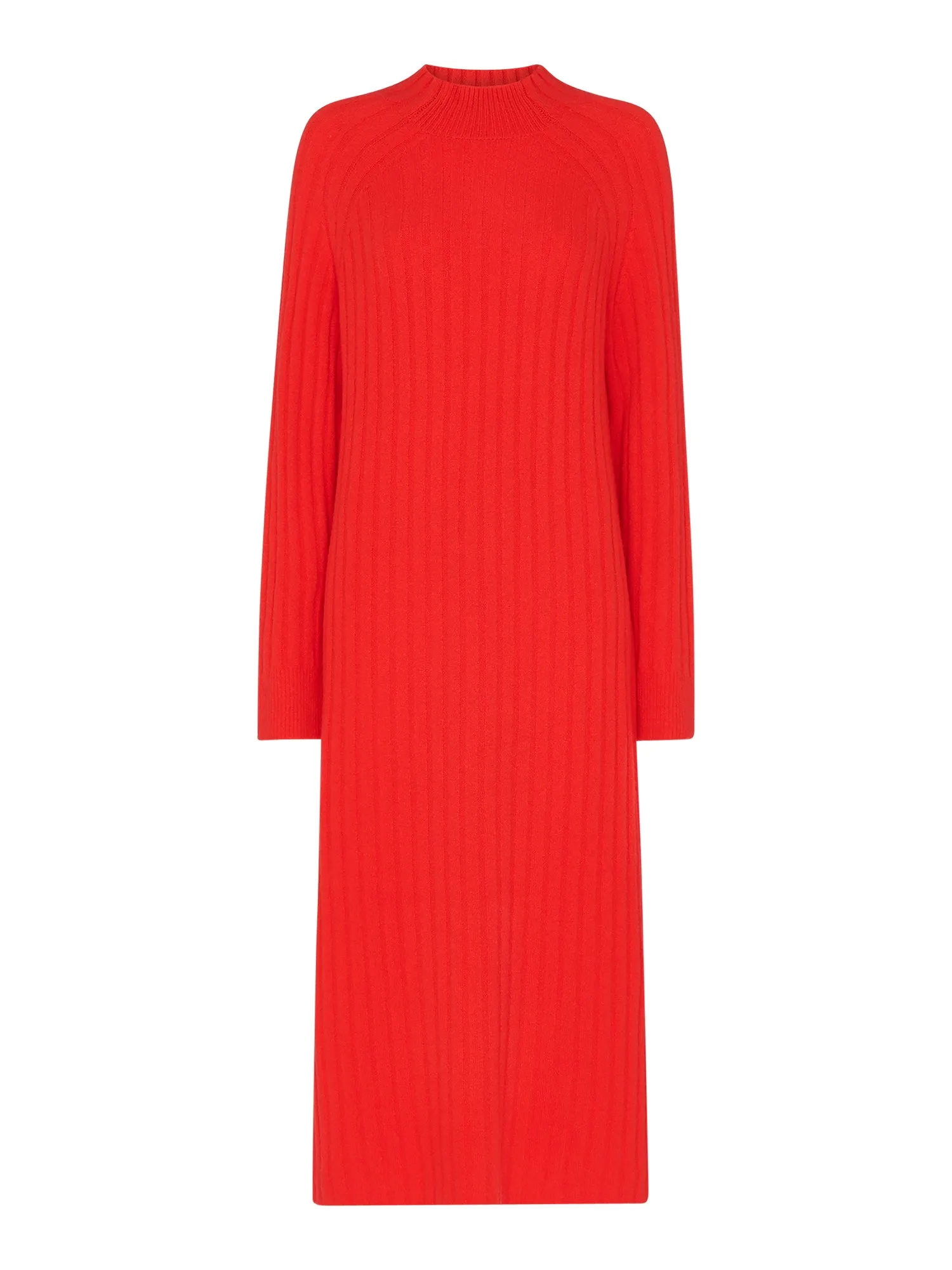 Ribbed Knitted Midi Dress Red