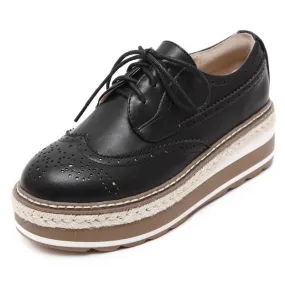 Vintage Women's Thick Bottom Top PU Leather Brogue Shoes
