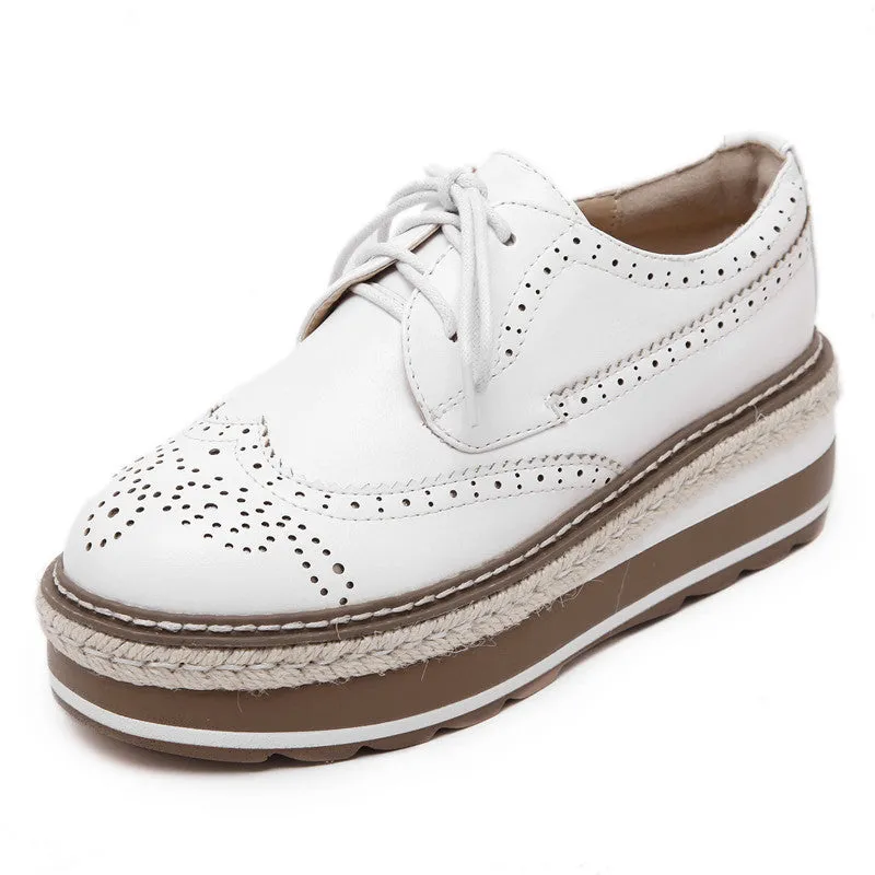 Vintage Women's Thick Bottom Top PU Leather Brogue Shoes